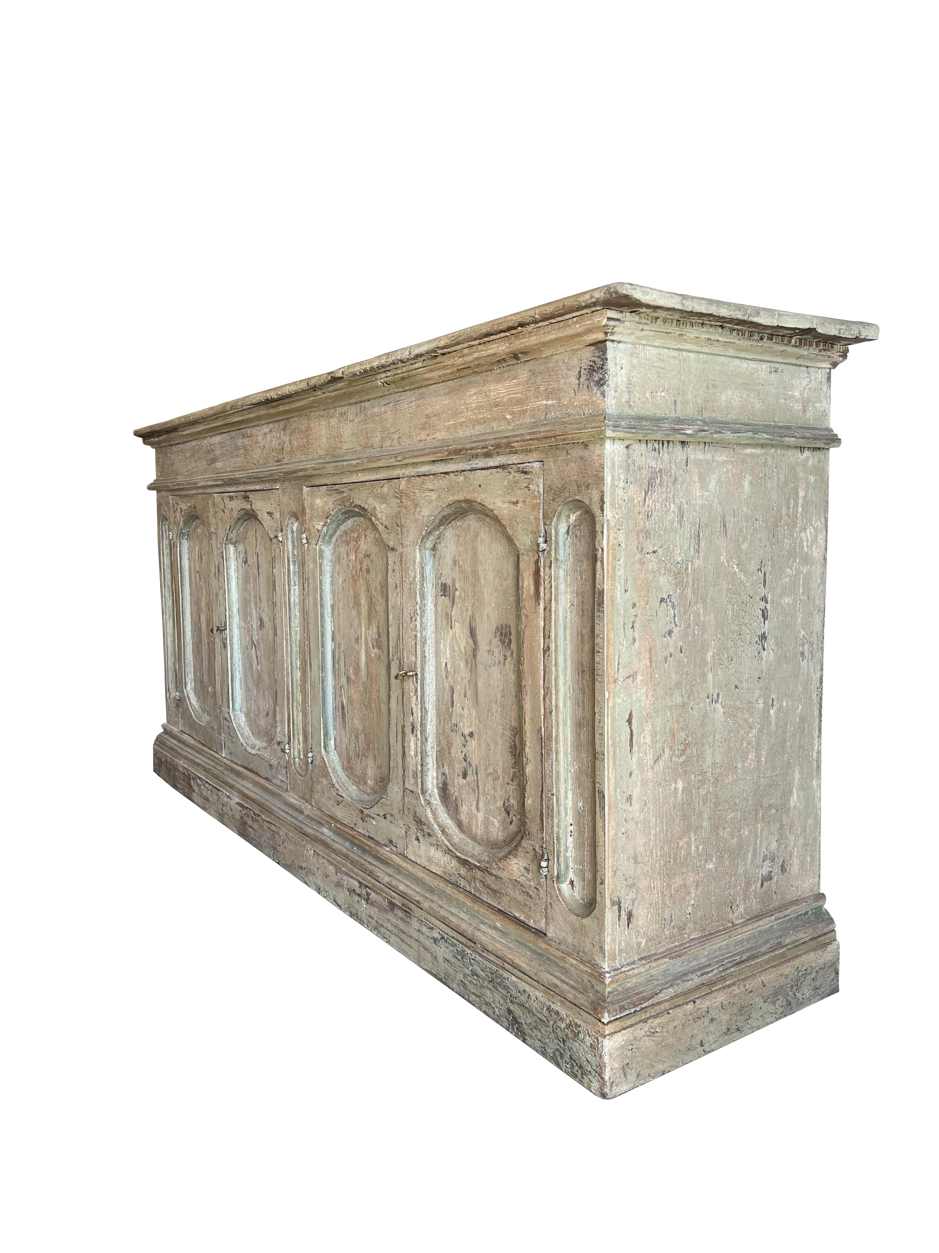 18th Century and Earlier Perugia - 18th Century Style Italian 4-Door Painted and Distressed Credenza