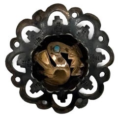 Peruvian 18k Gold & Sterling Sterling Bird Brooch w/ Turquoise Inlaid