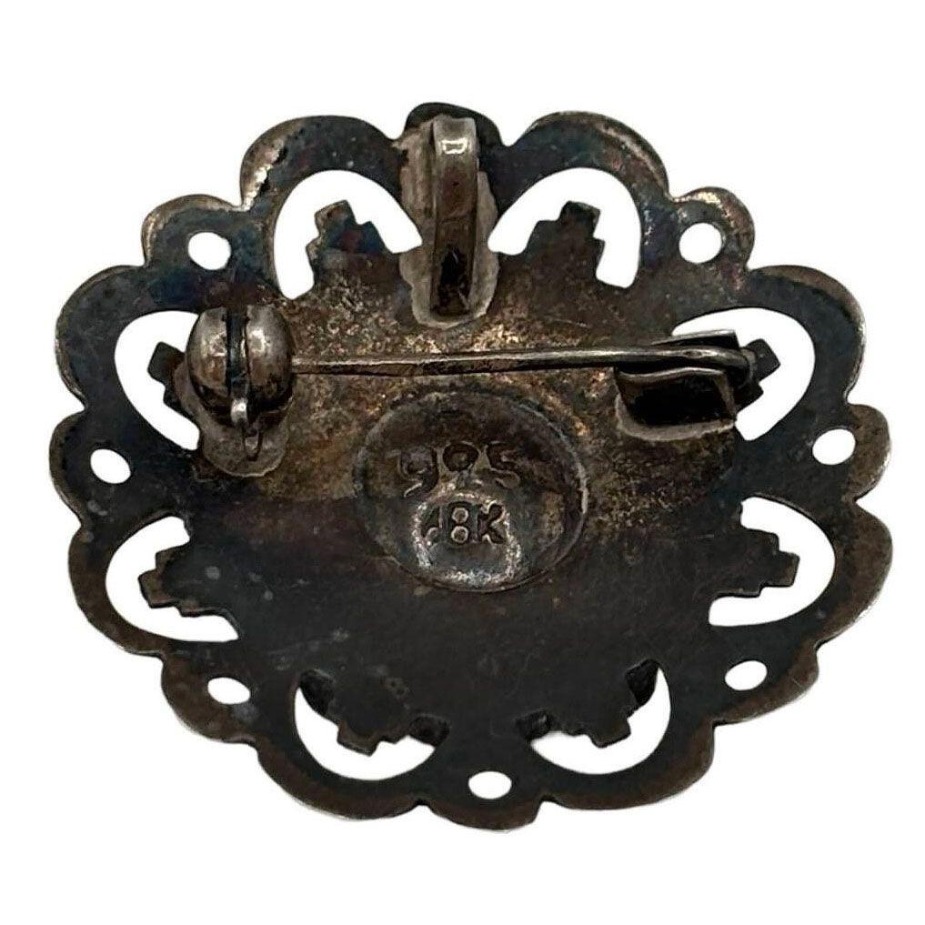 Mid-20th Century Peruvian 18k Gold & Sterling Sterling Bird Brooch w/ Turquoise Inlaid For Sale