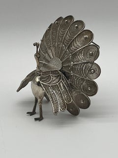 Tarjetero peruano de plata de ley .950 con filigrana de pavo real