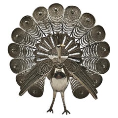 Peruvian .950 Sterling Silver Filigree Peacock Card Holder