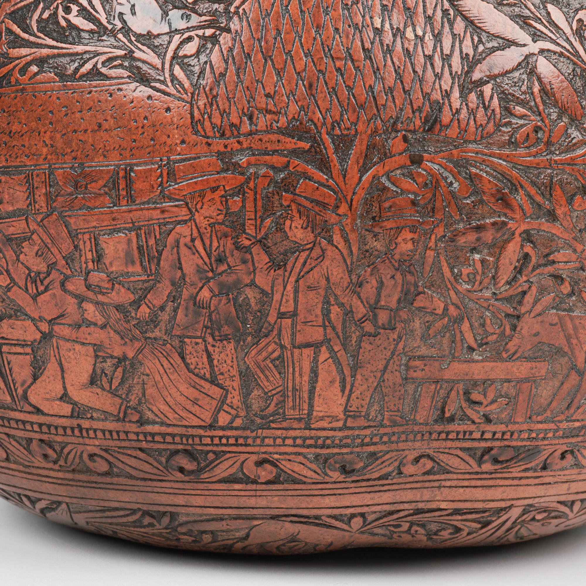 Peruvian Antique South American Folk Art Carved Wedding Gourd 4