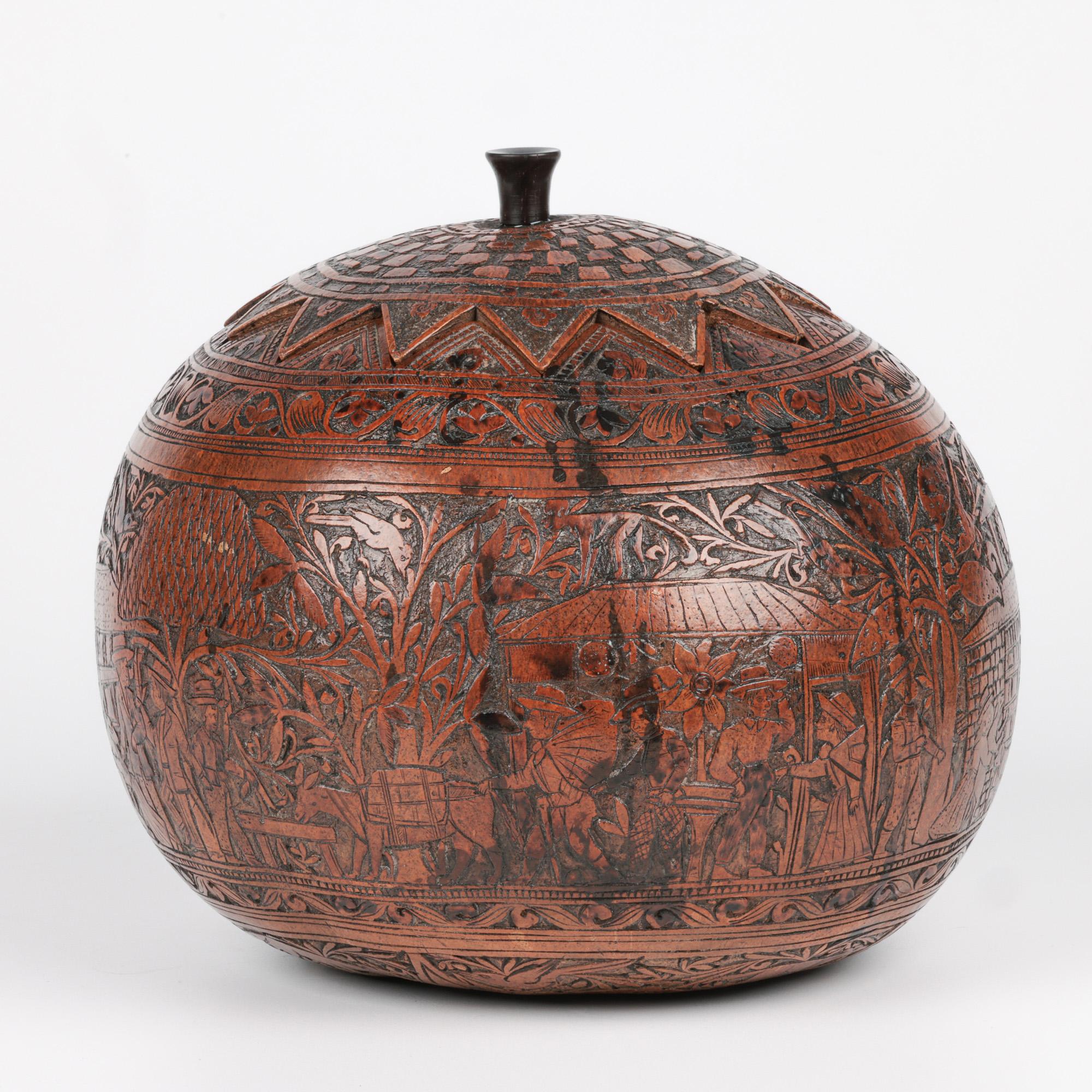Peruvian Antique South American Folk Art Carved Wedding Gourd 5