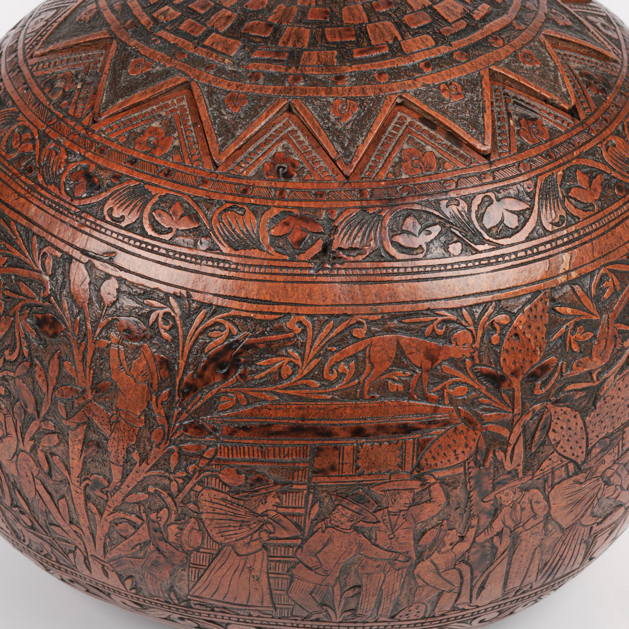 Hand-Carved Peruvian Antique South American Folk Art Carved Wedding Gourd