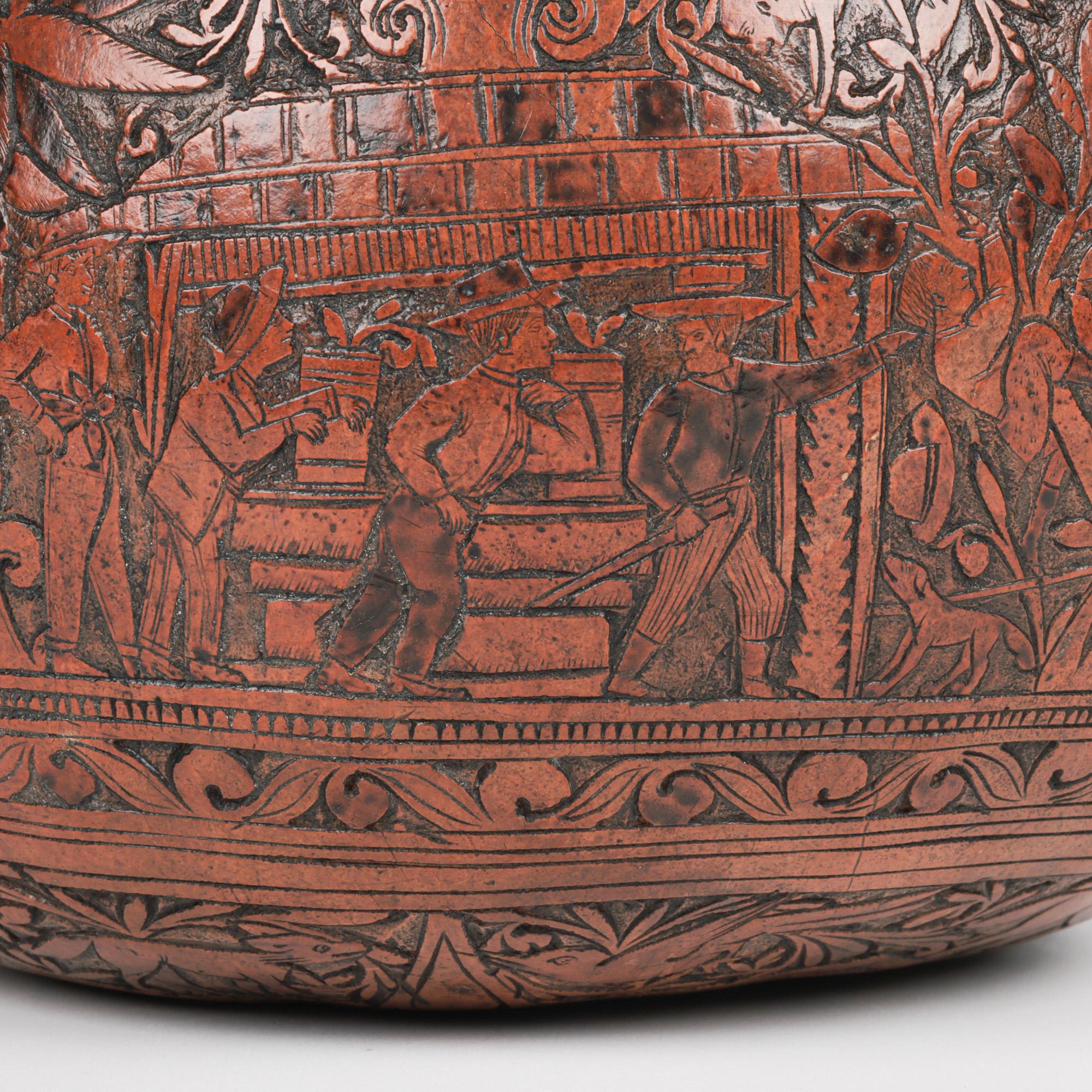 Peruvian Antique South American Folk Art Carved Wedding Gourd In Good Condition In Bishop's Stortford, Hertfordshire