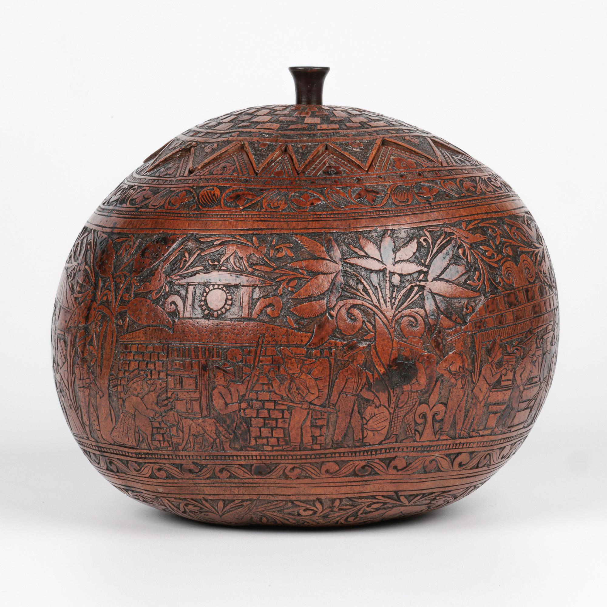 19th Century Peruvian Antique South American Folk Art Carved Wedding Gourd