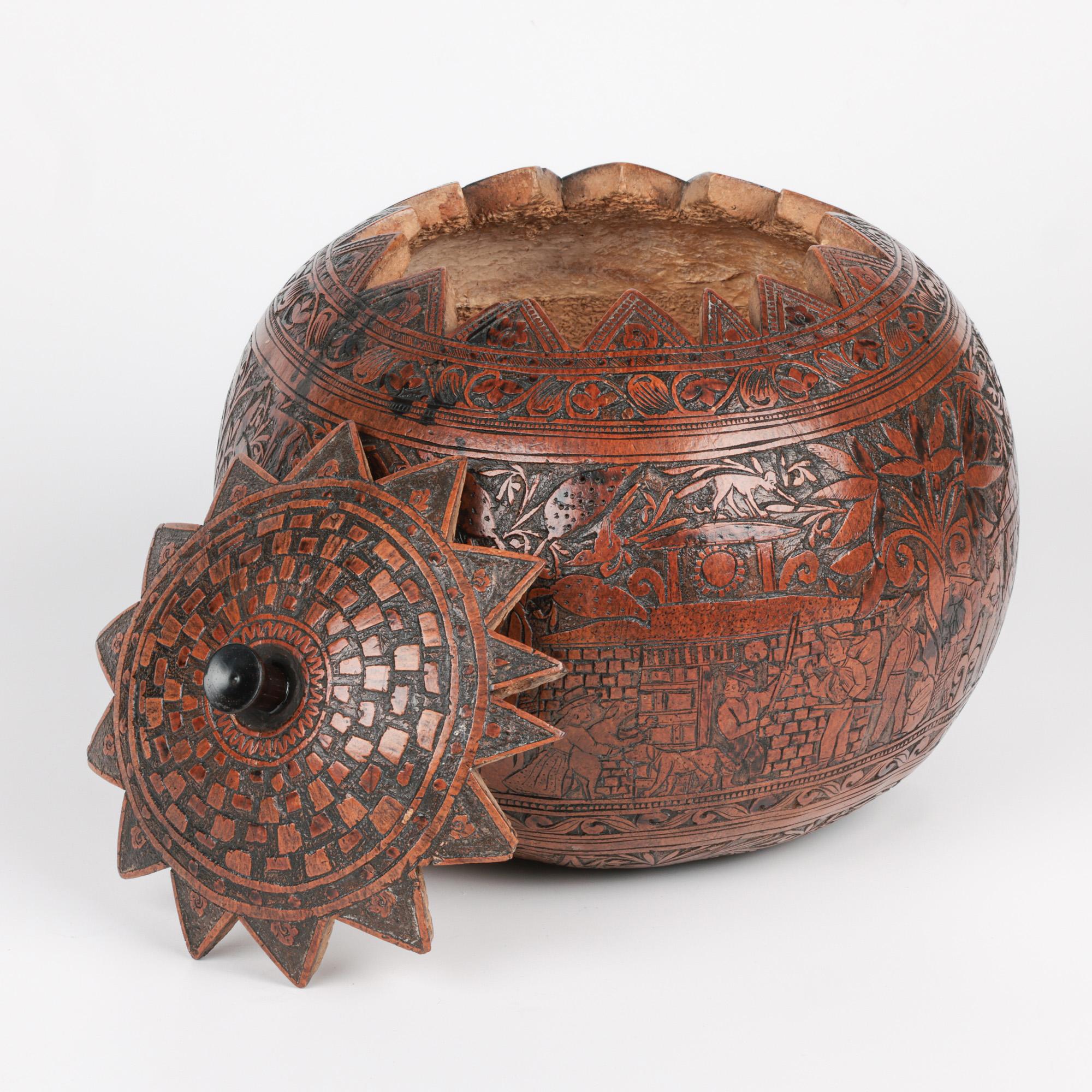 Peruvian Antique South American Folk Art Carved Wedding Gourd 1