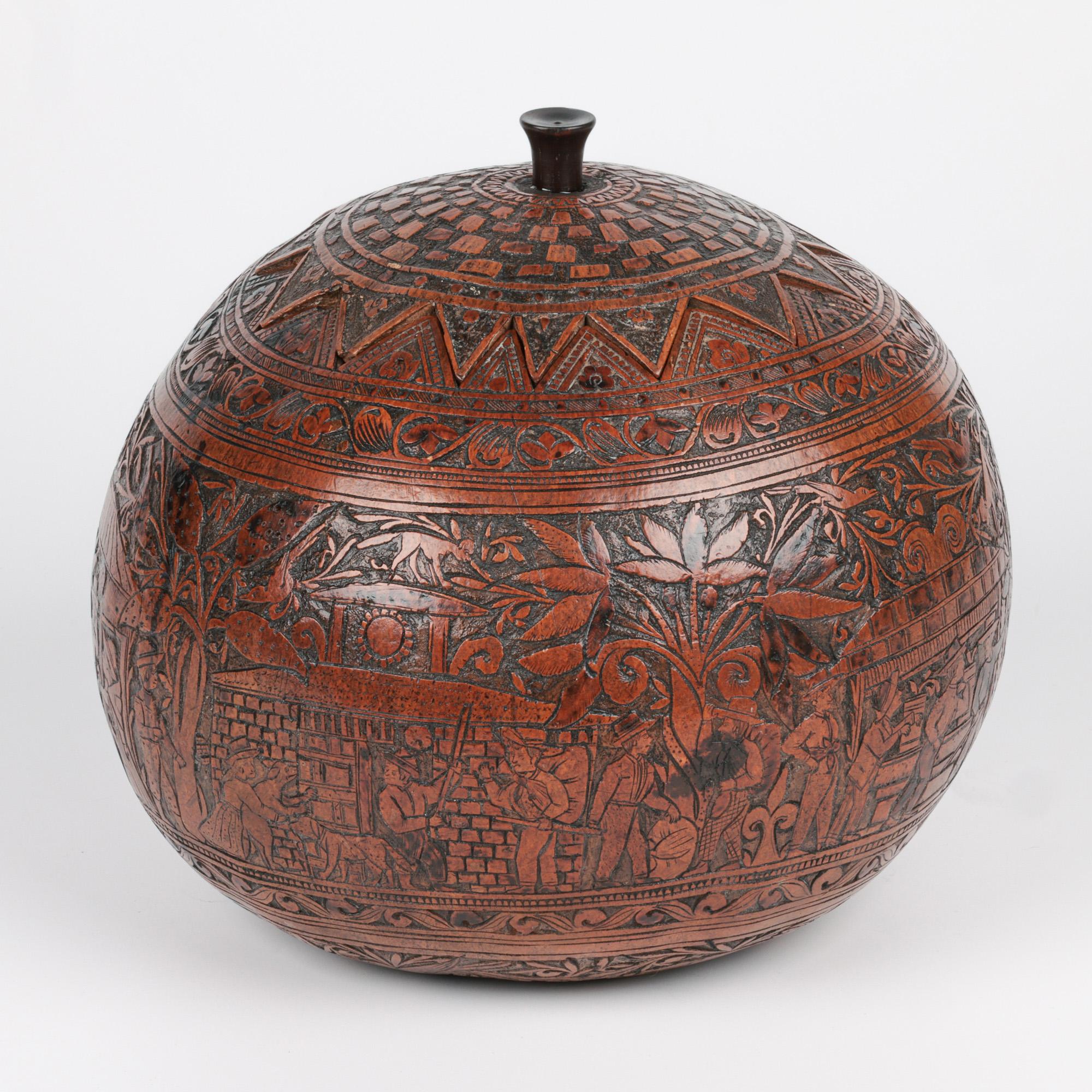 Peruvian Antique South American Folk Art Carved Wedding Gourd 2