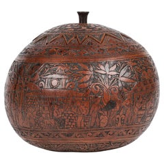 Peruvian Antique South American Folk Art Carved Wedding Gourd