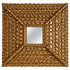 Peruvian Baroque Colonial Sunburst Mirror in Carved Hardwood & Gold Leaf, 1920s