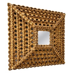 Peruvian Baroque Colonial Sunburst Mirror in Carved Hardwood & Gold Leaf, 1920s