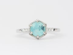 Peruvian Blue Opal Hexagon Setting 14K White Gold Engagement Ring AD1462-14