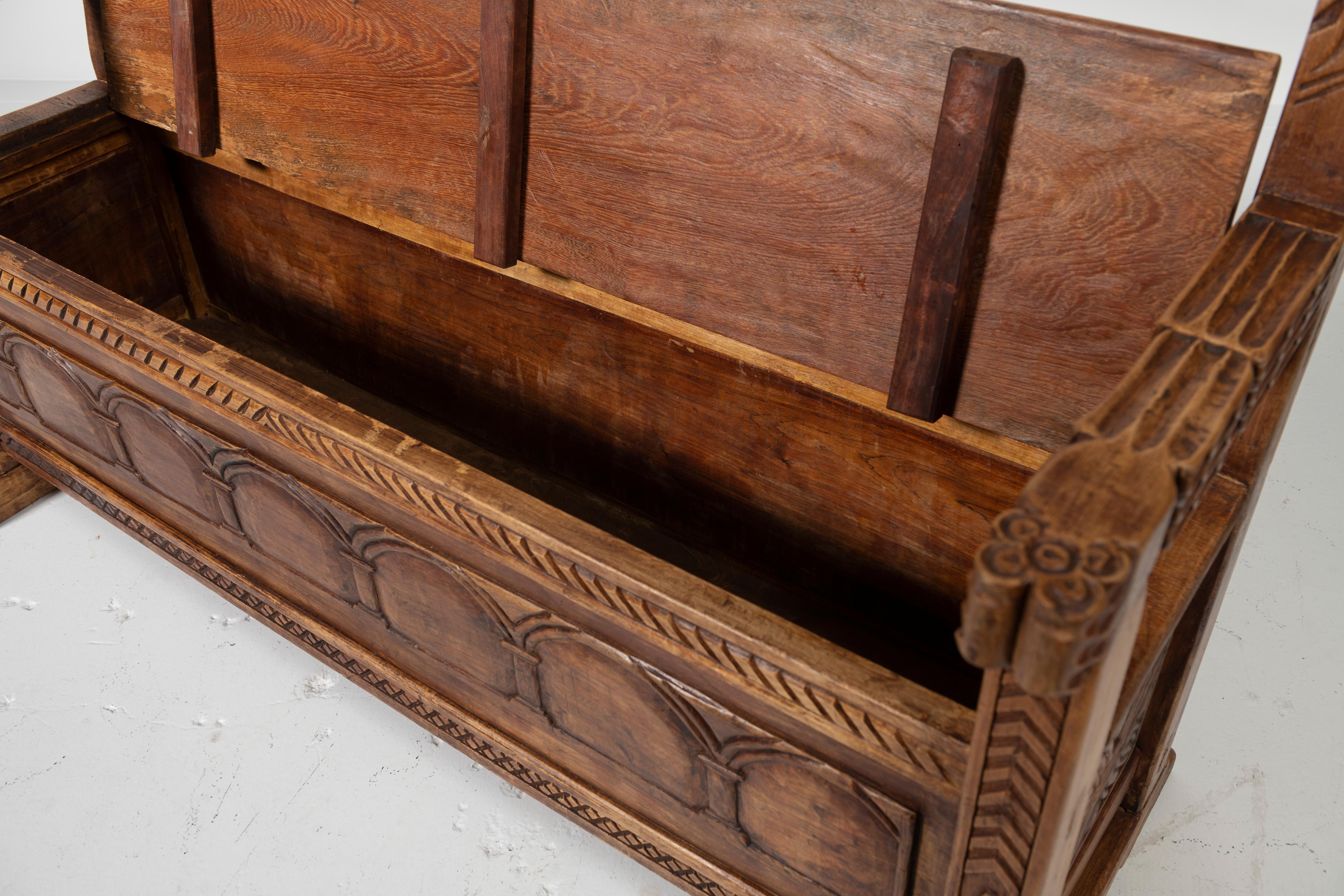 Peruvian Carved Mahogany Bench with Storage For Sale 3