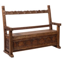 Peruvian Carved Mahogany Bench with Storage