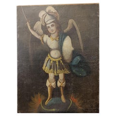 Peruvian Cuzco Colonial Painting St Michael Oil on Canvas 19th C