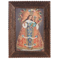 Peinture de style colonial de l'école péruvienne de Cuzco - Vierge à l'Enfant