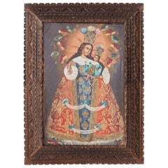 Peruvian Cuzco School Colonial Style Madonna Child Painting