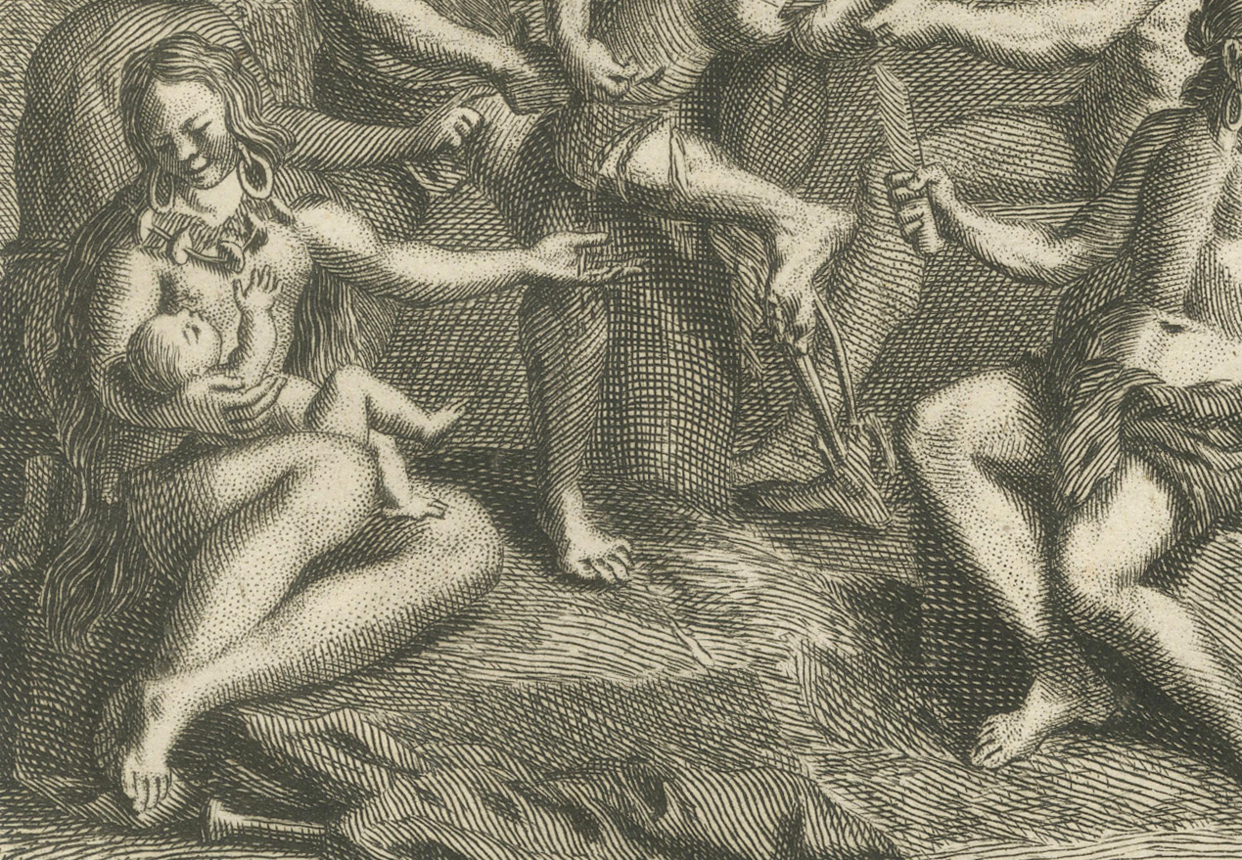 Gravé La panique de l'Eclipse péruvienne et le sacrifice rituel des Antis - Rare estampe ethnographique de 1734 en vente