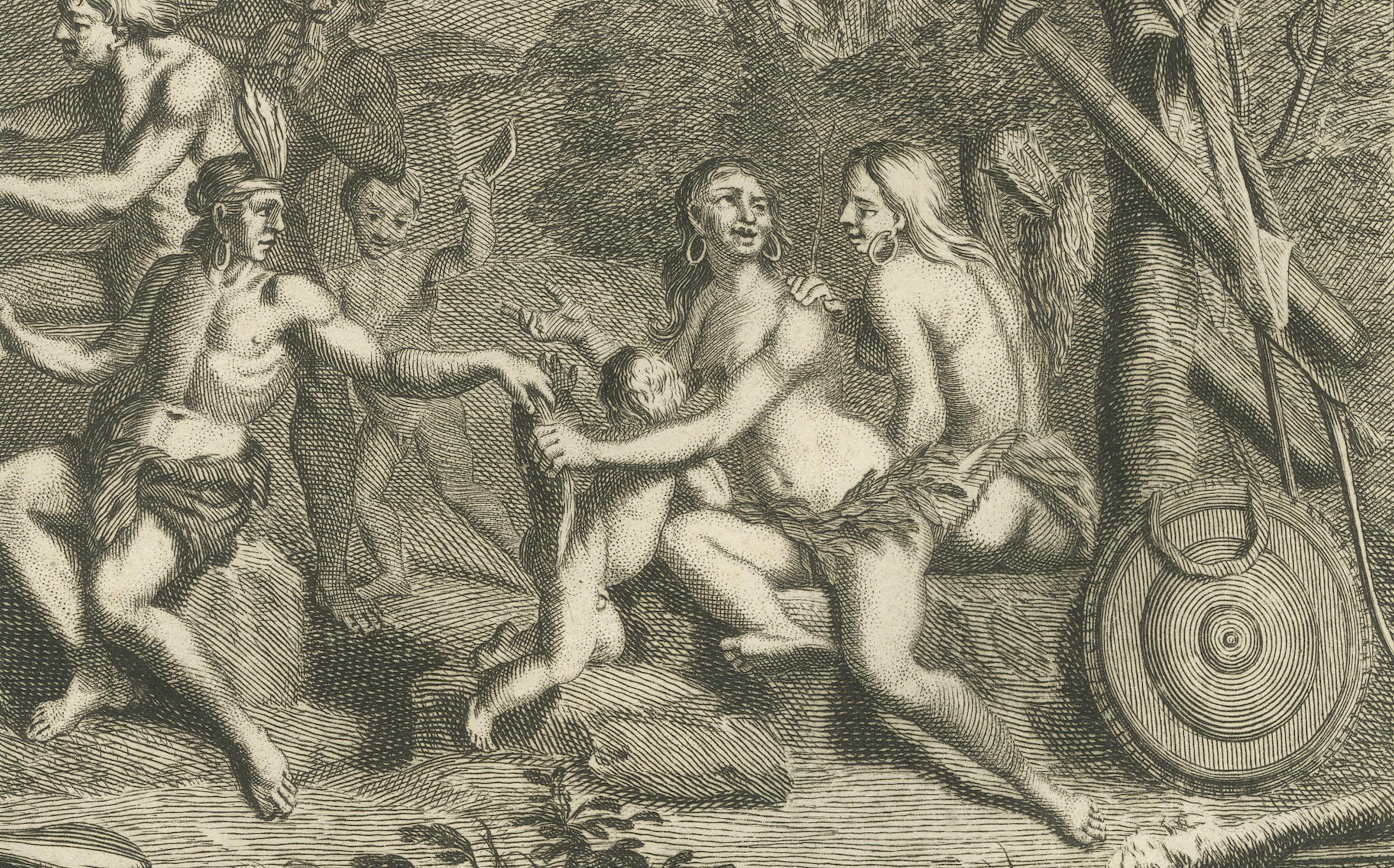 La panique de l'Eclipse péruvienne et le sacrifice rituel des Antis - Rare estampe ethnographique de 1734 Bon état - En vente à Langweer, NL