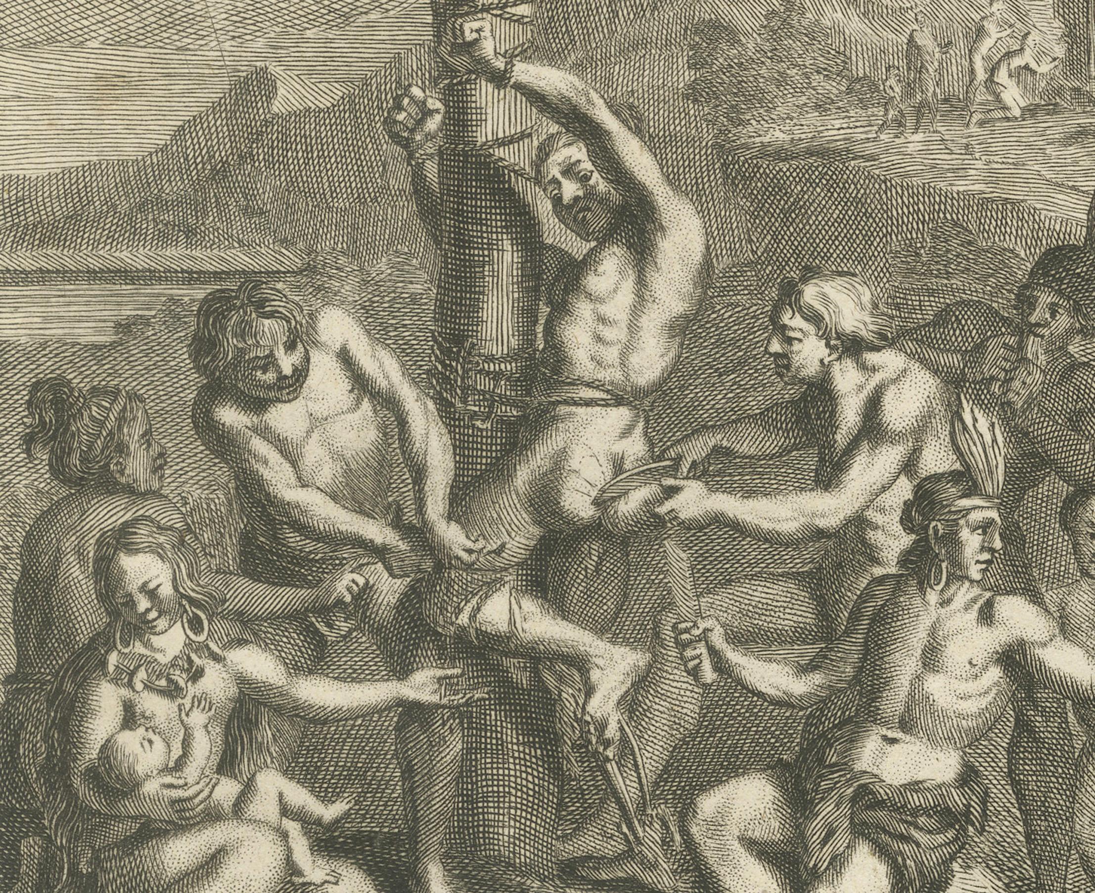 Milieu du XVIIIe siècle La panique de l'Eclipse péruvienne et le sacrifice rituel des Antis - Rare estampe ethnographique de 1734 en vente