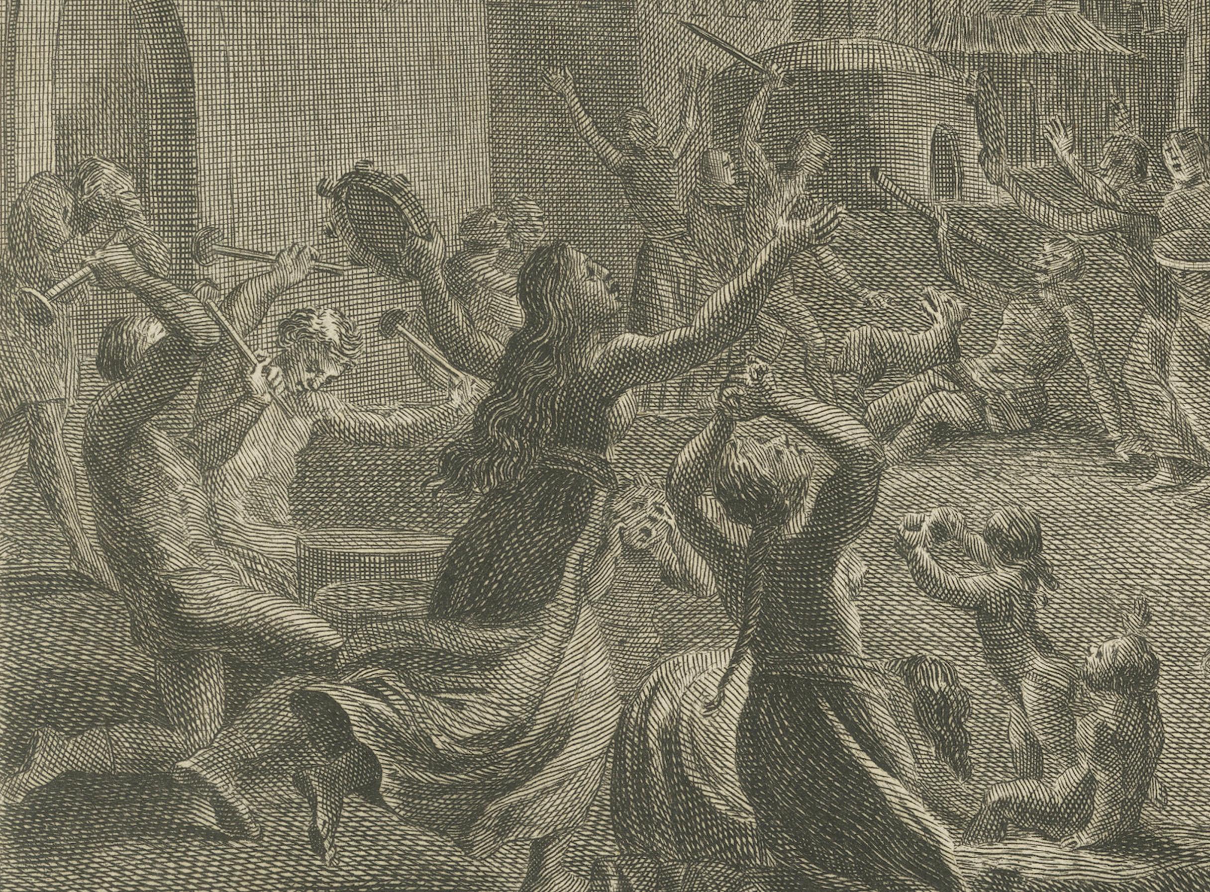 Papier La panique de l'Eclipse péruvienne et le sacrifice rituel des Antis - Rare estampe ethnographique de 1734 en vente