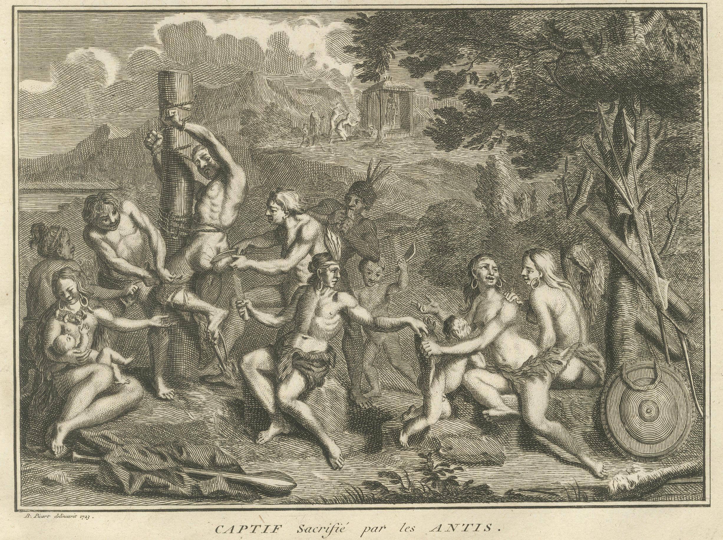 La panique de l'Eclipse péruvienne et le sacrifice rituel des Antis - Rare estampe ethnographique de 1734 en vente 2