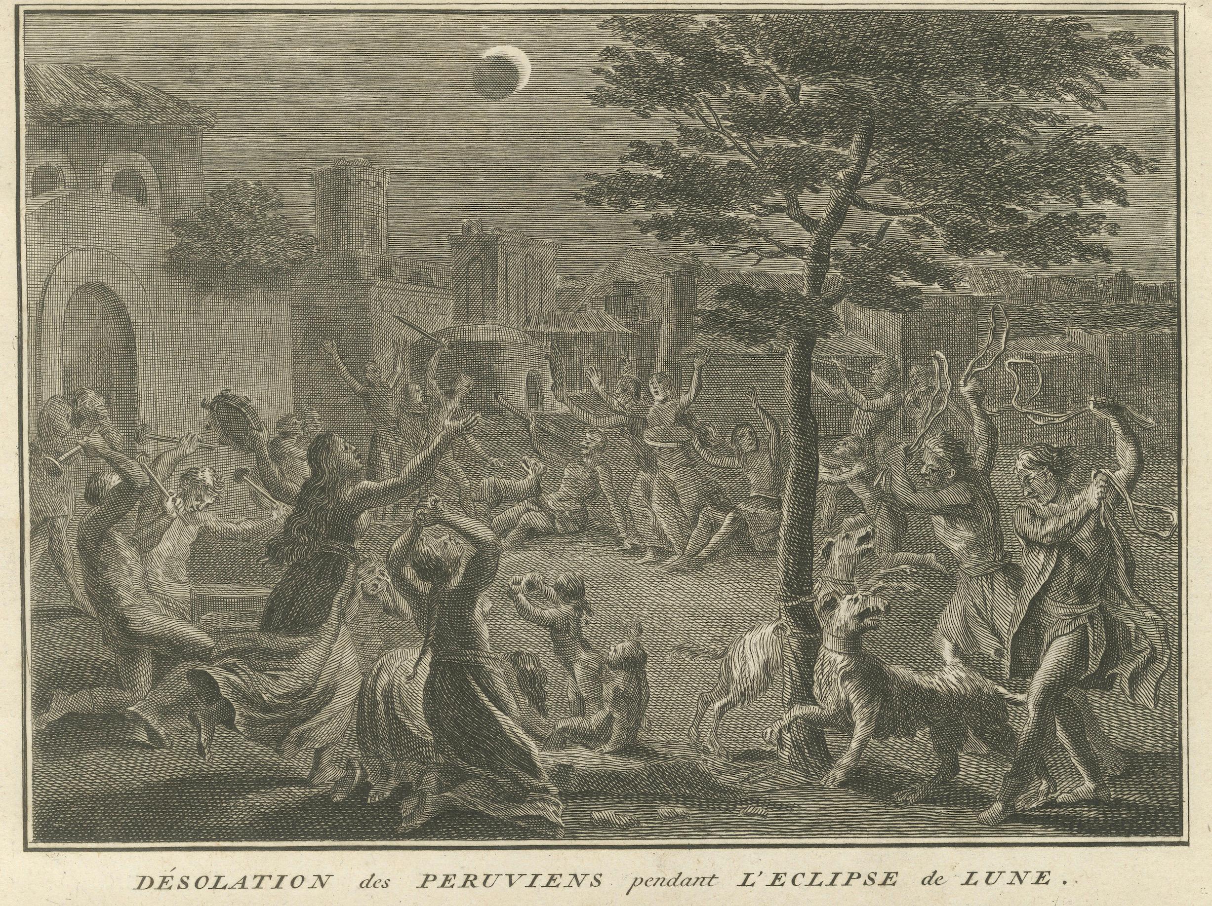 La panique de l'Eclipse péruvienne et le sacrifice rituel des Antis - Rare estampe ethnographique de 1734 en vente 3