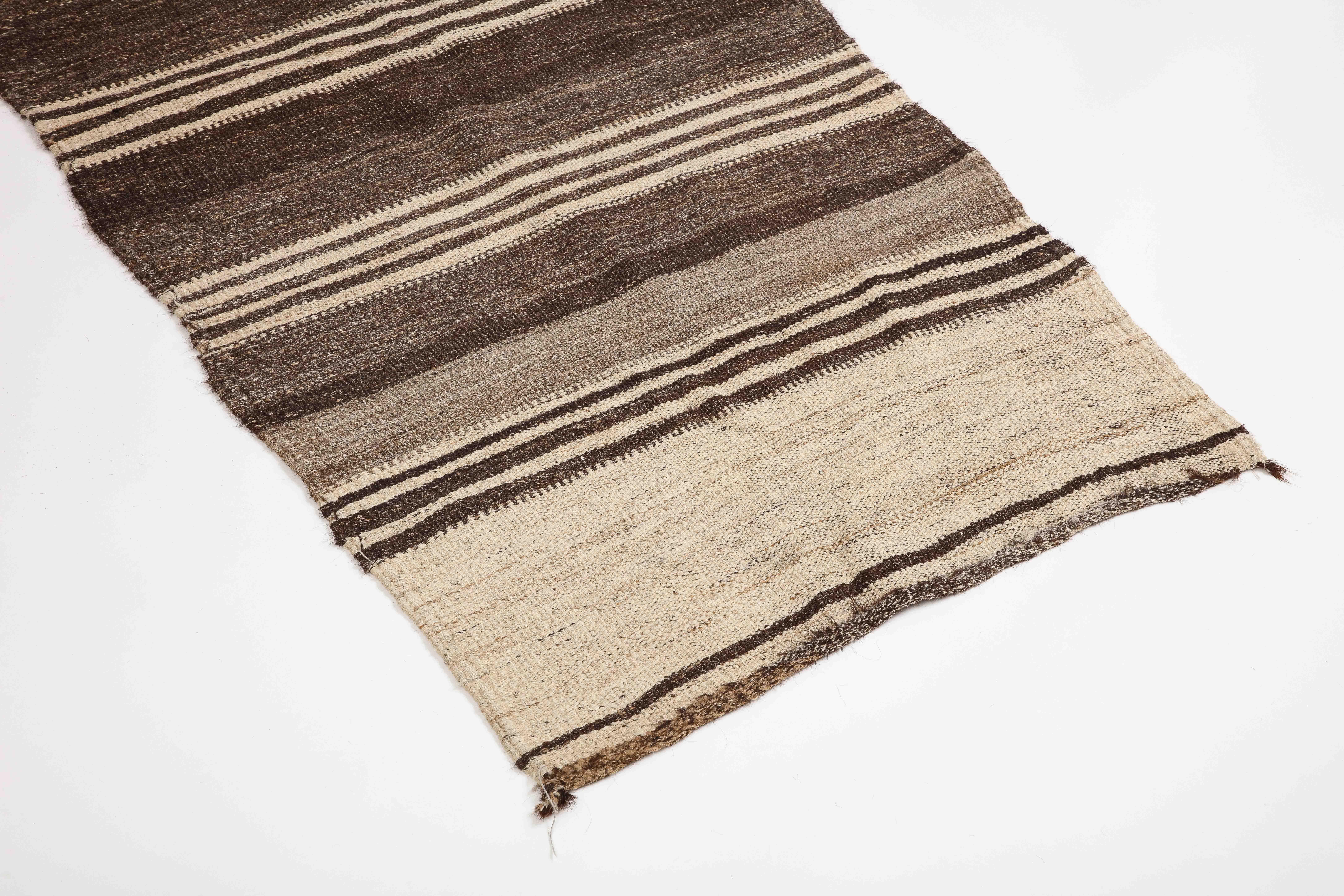 Folk Art Peruvian Hand-Knotted Brown Striped Wool Runner For Sale