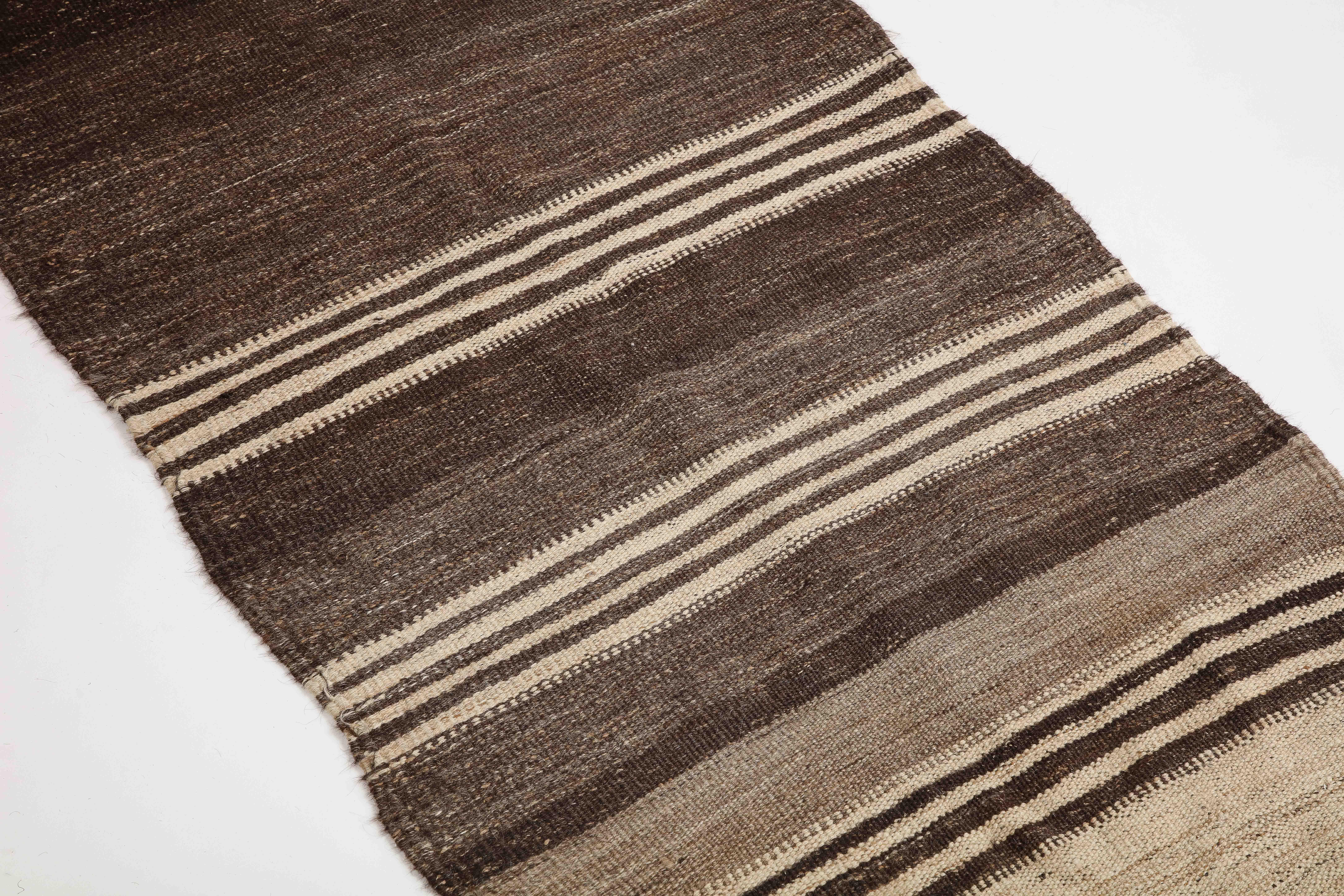 Peruvian Hand-Knotted Brown Striped Wool Runner In Good Condition For Sale In Chicago, IL