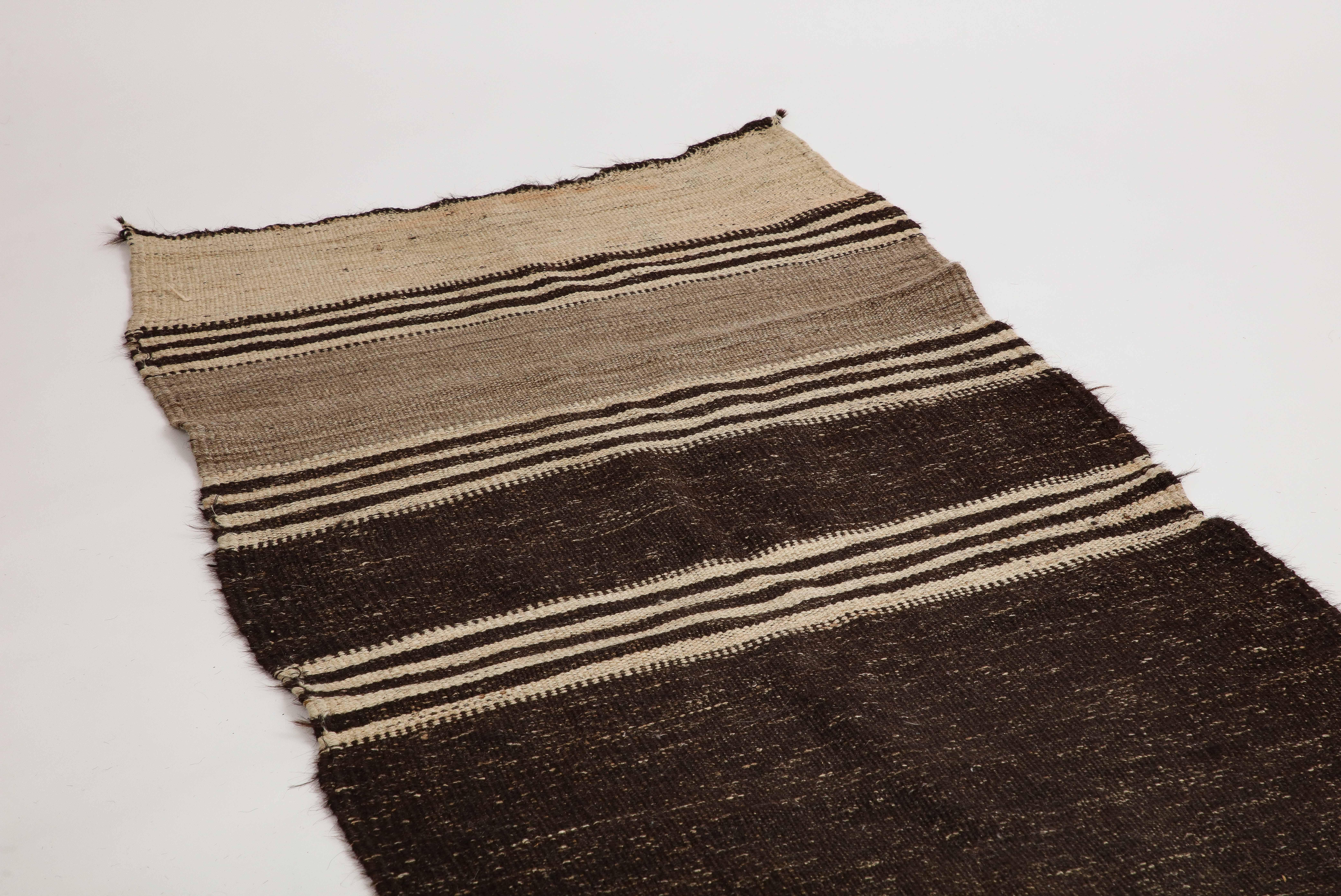Peruvian Hand-Knotted Brown Striped Wool Runner For Sale 1