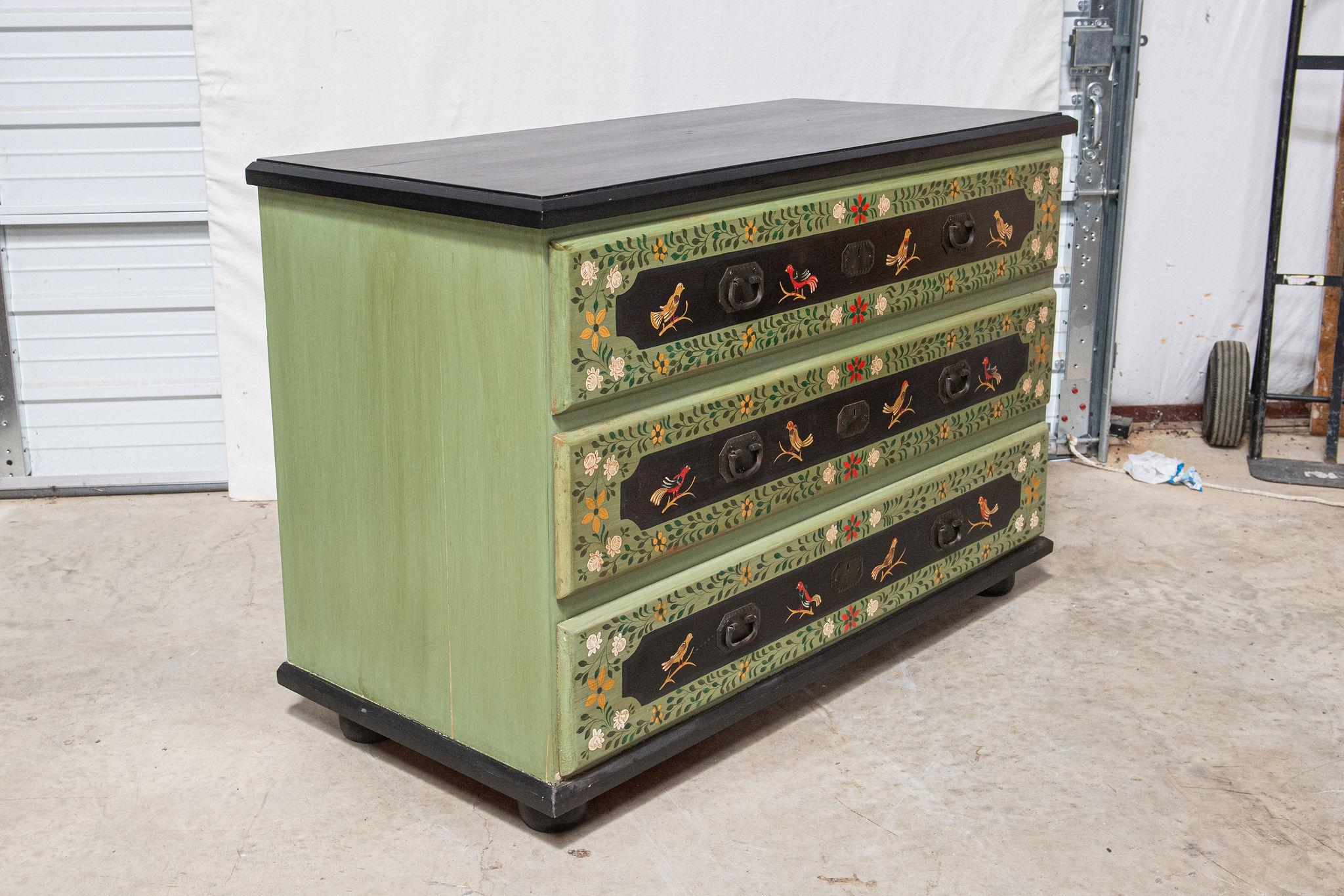 Rustic Peruvian Hand Painted Chest of Drawers or Commode, Two Available For Sale