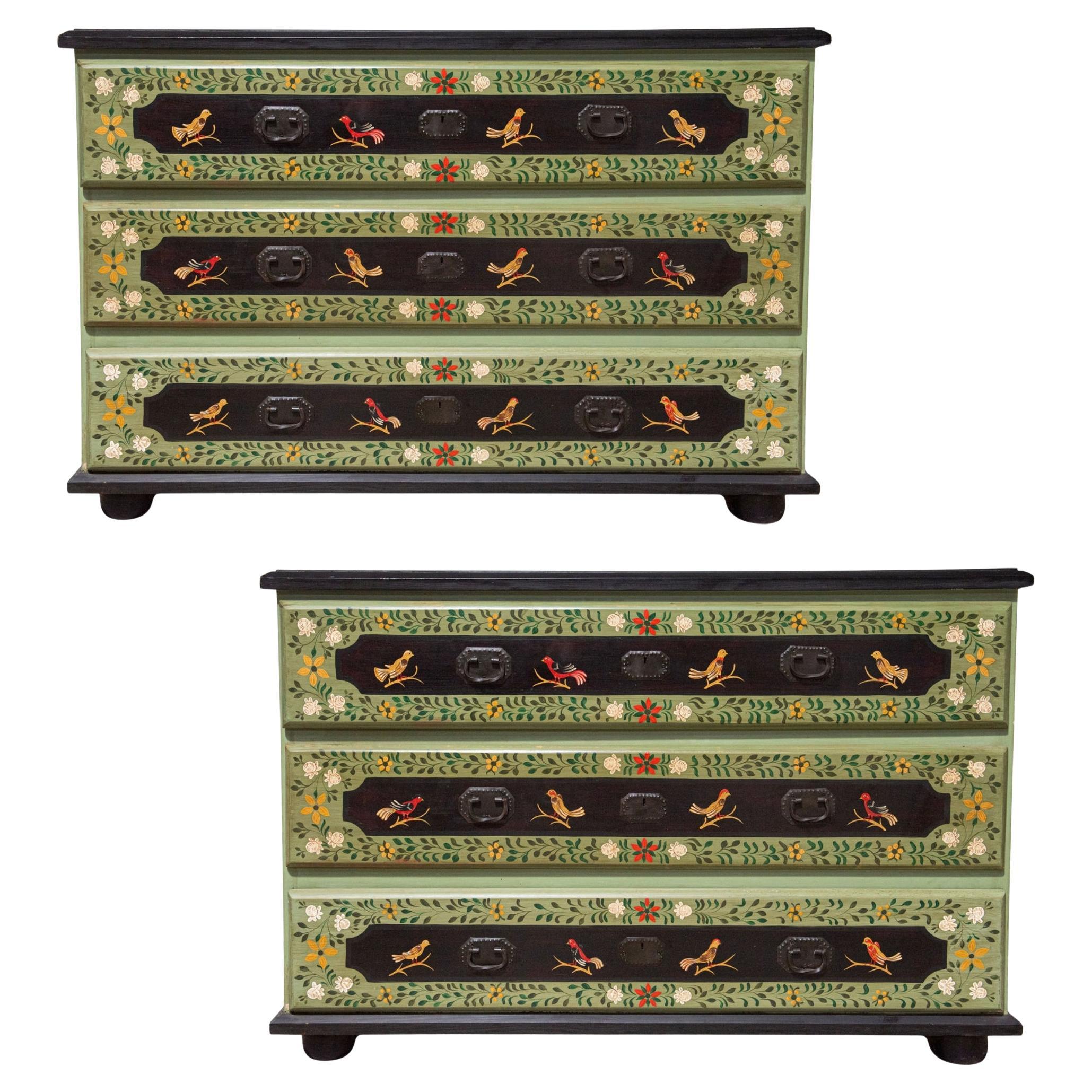 Peruvian Hand Painted Chest of Drawers or Commode, Two Available In Good Condition For Sale In Wichita, KS