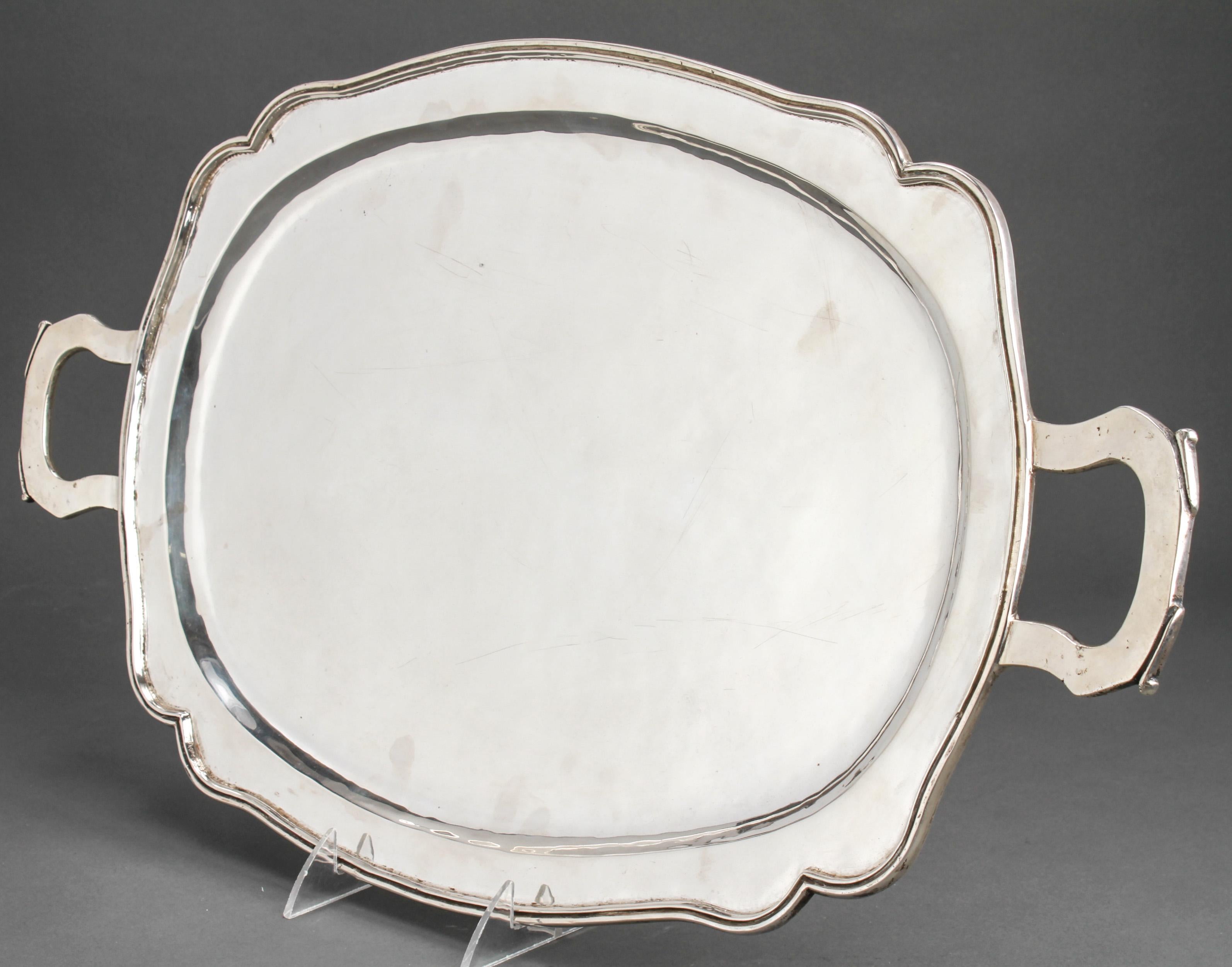 South American Peruvian silver oblong handled serving tray. The piece is marked under one handle: 