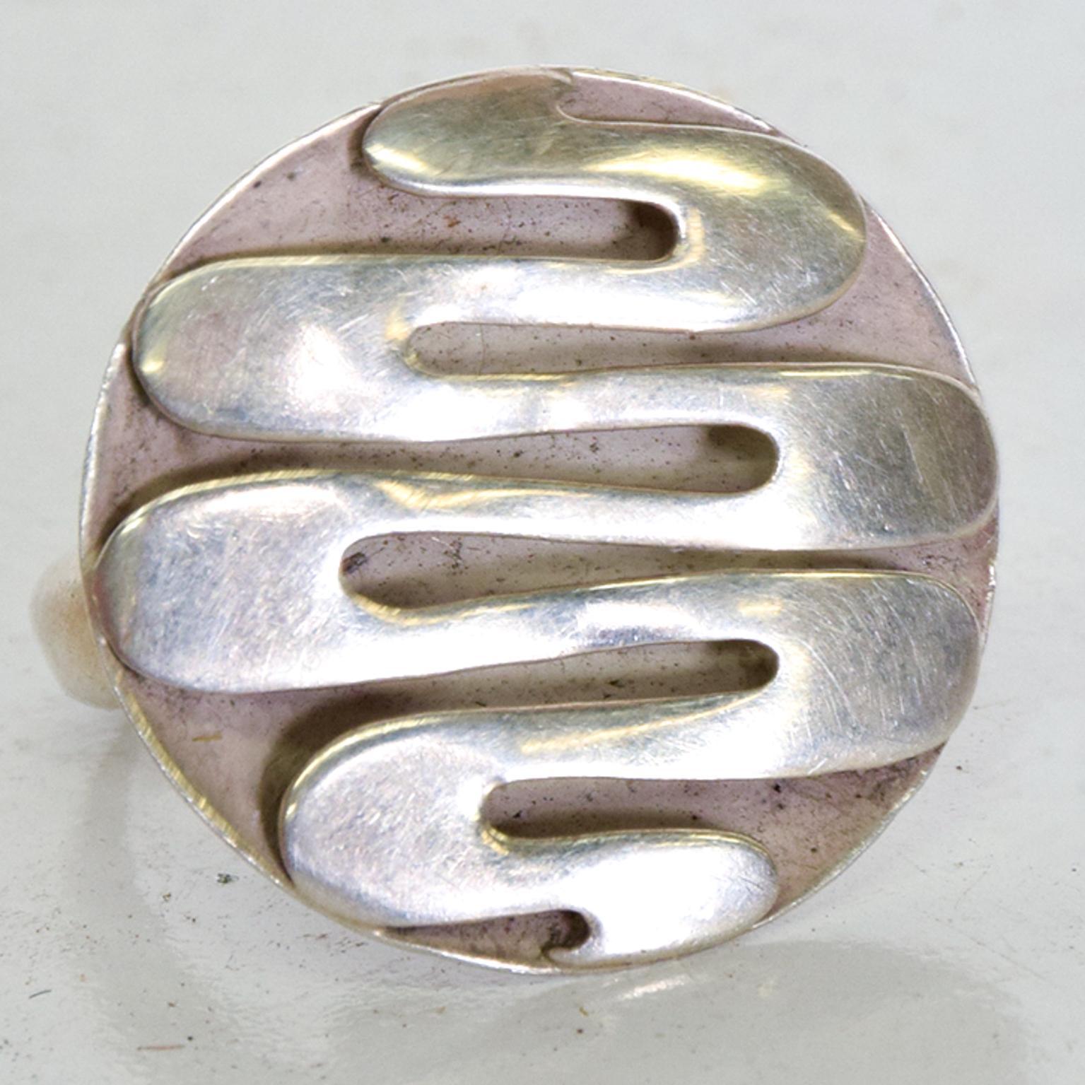 Silver Peruvian Modern Ring .950 Mid-Century Modern