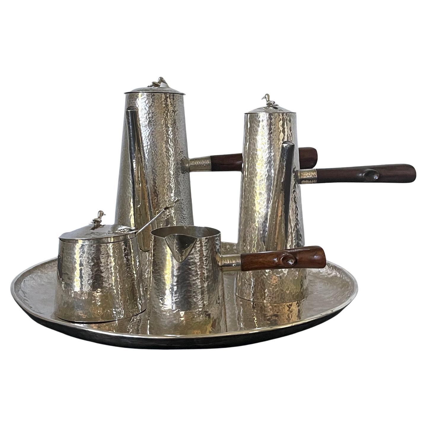 Peruvian Modernistic Sterling Silver Coffee Service Set For Sale