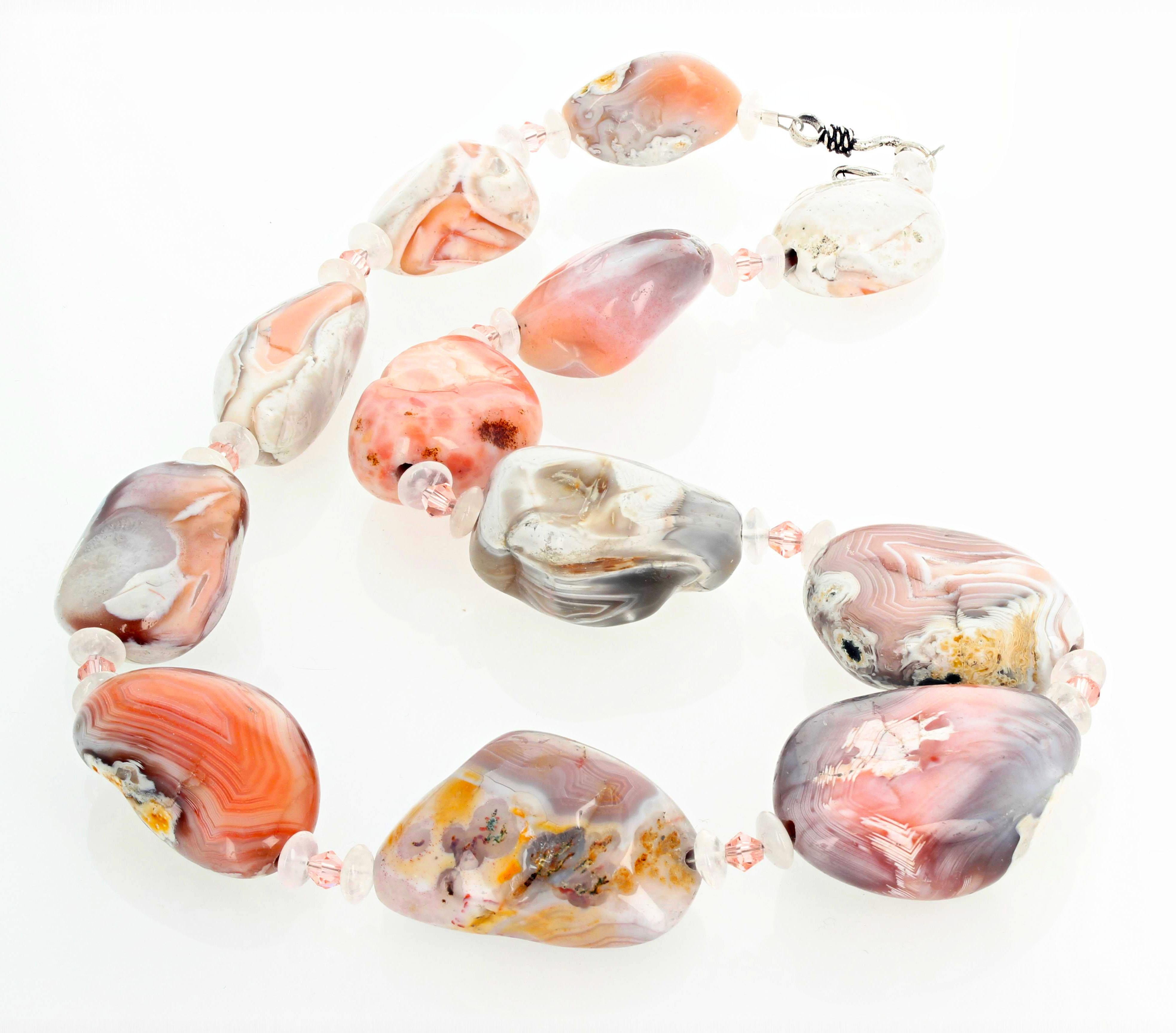 Gemjunky Rare Peruvian Natural Pink Opal and Rose Quartz Necklace In New Condition In Raleigh, NC