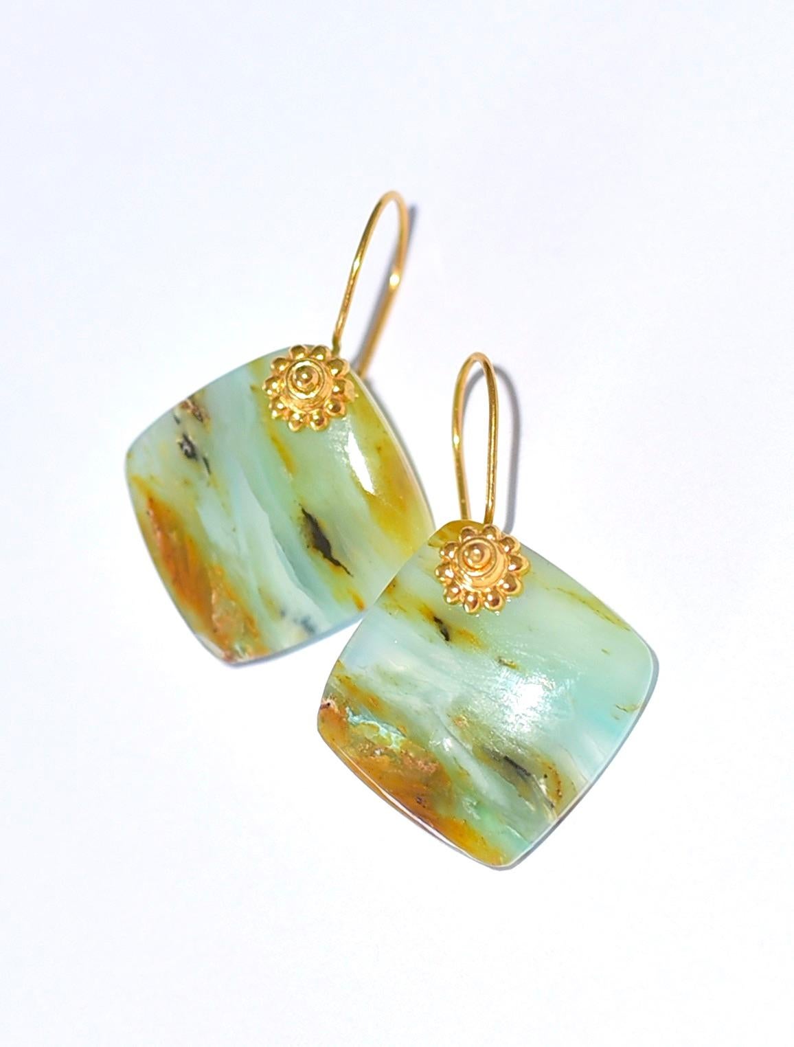 Artisan Peruvian Opal Earrings in 18K Solid Yellow Gold