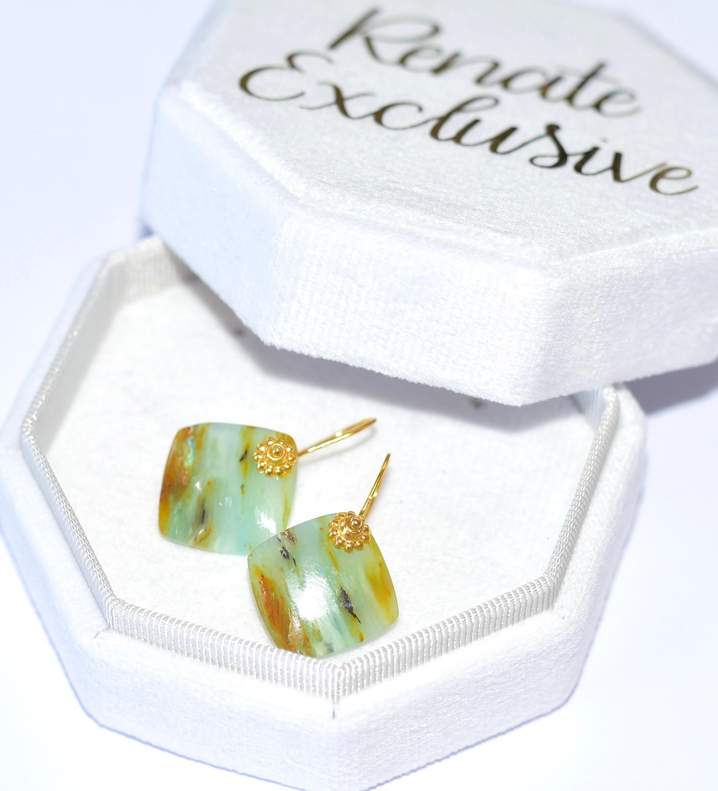 Women's Peruvian Opal Earrings in 18K Solid Yellow Gold