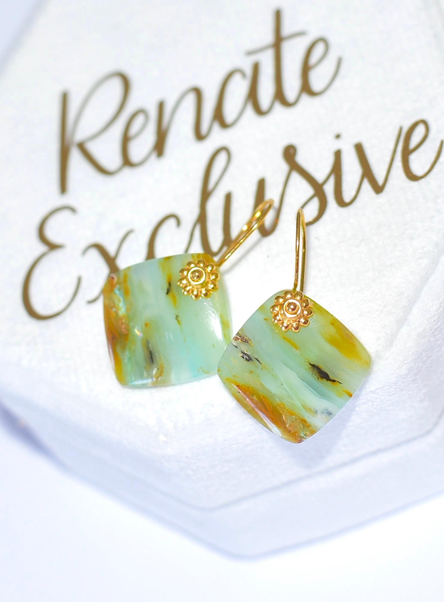 Cabochon Peruvian Opal Earrings in 18K Solid Yellow Gold