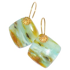 Peruvian Opal Earrings in 18K Solid Yellow Gold