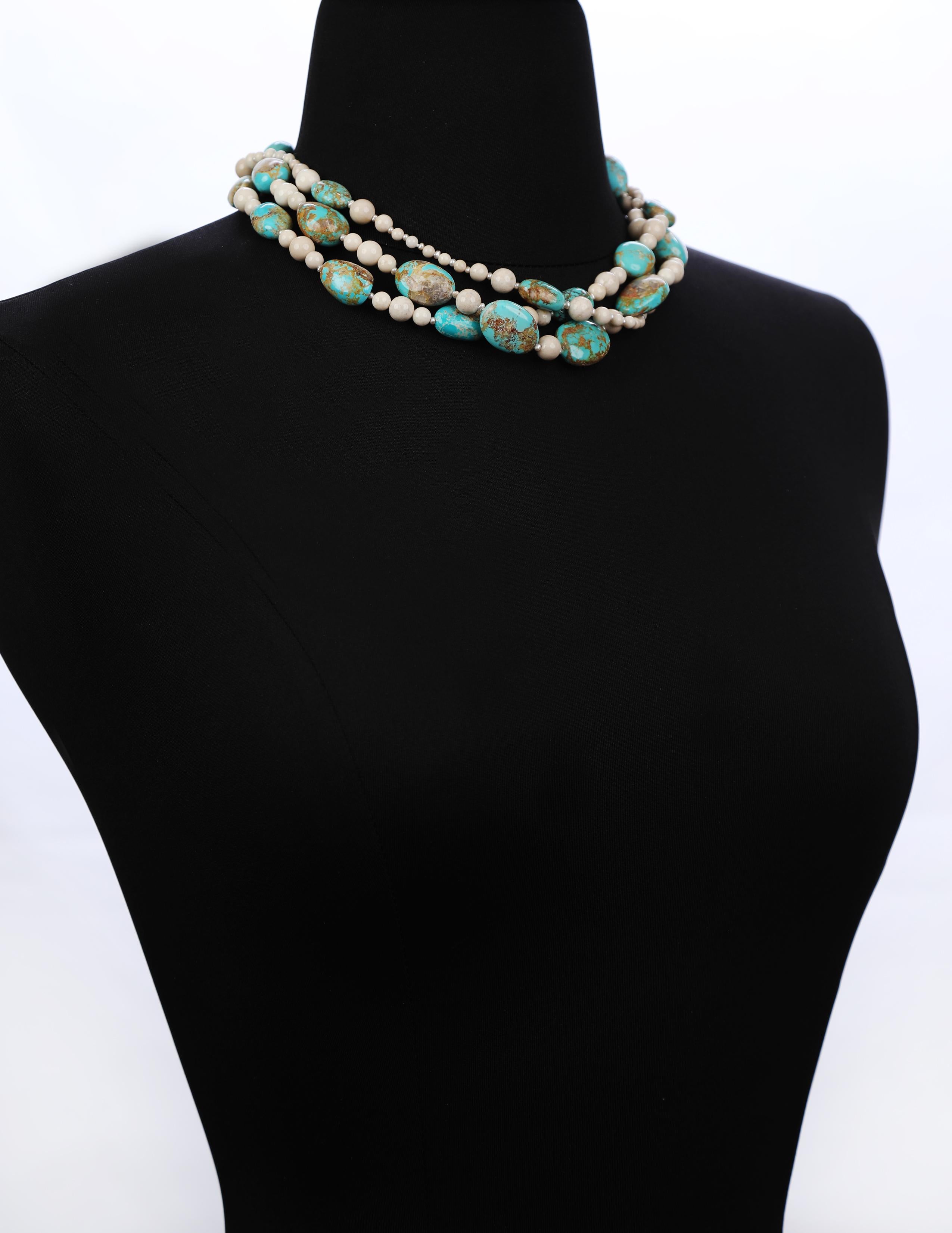 Bead Multi-Strand Necklace: Peruvian Opal, Jasper, Pearl, and Gold For Sale