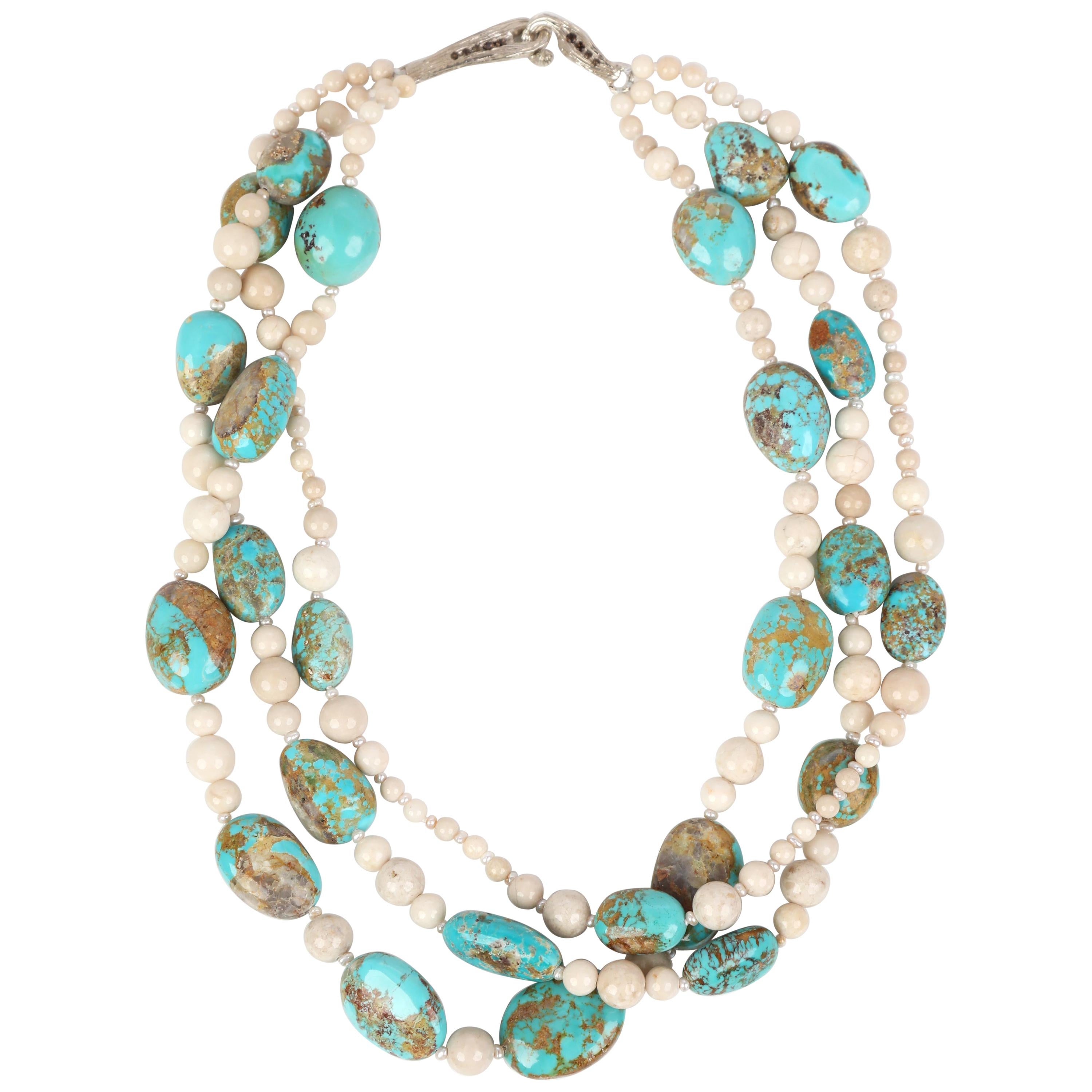 Multi-Strand Necklace: Peruvian Opal, Jasper, Pearl, and Gold