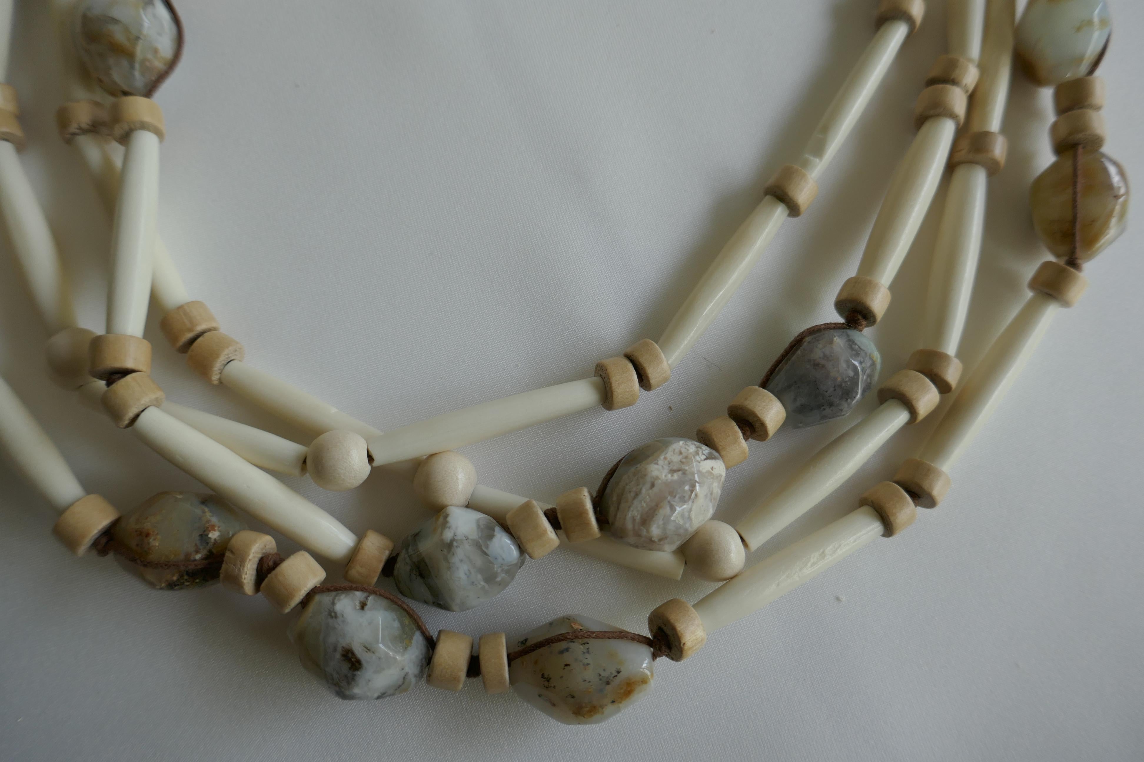 Peruvian Opal Horn Pale Wood Long Gemstone Necklace 5