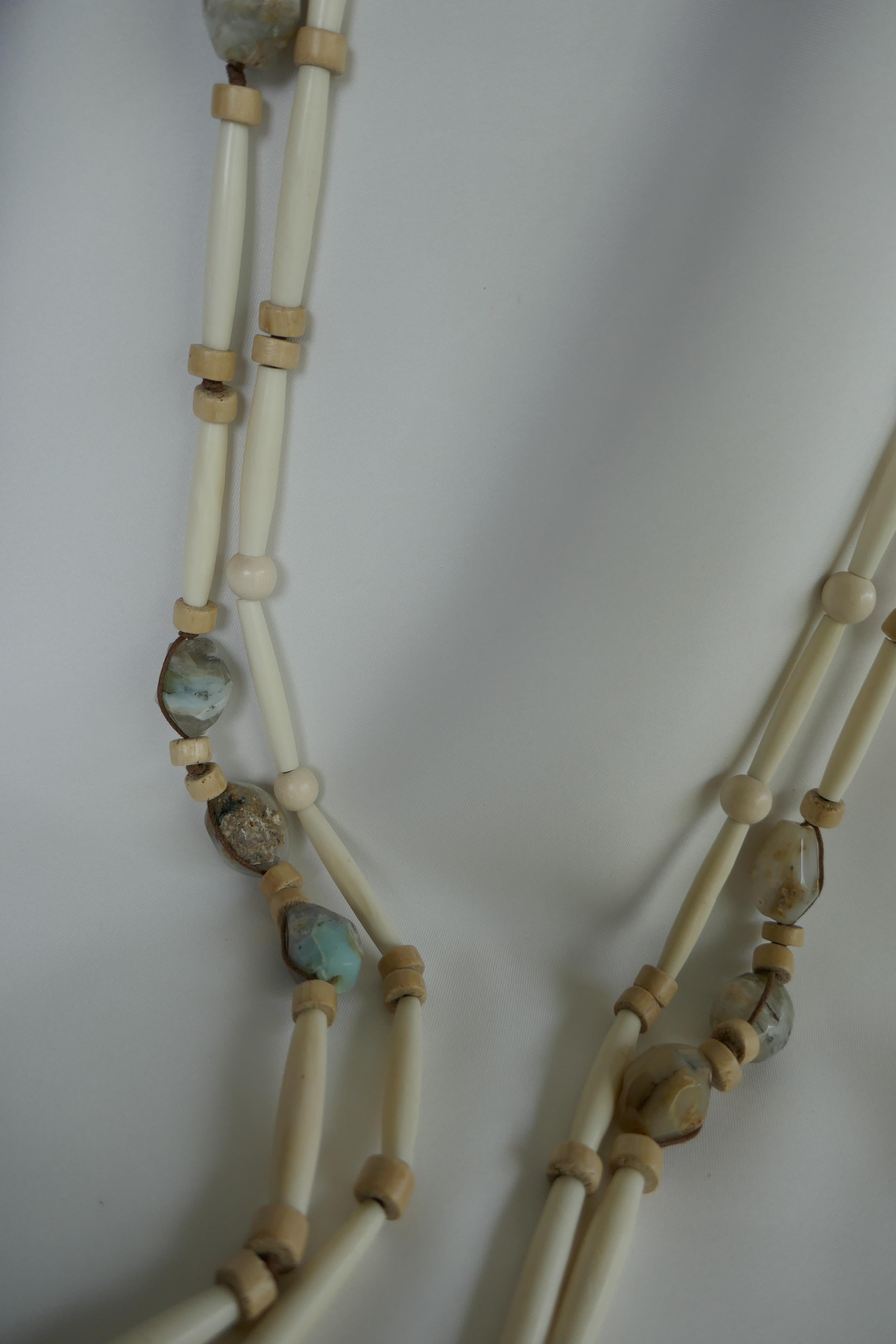 Women's Peruvian Opal Horn Pale Wood Long Gemstone Necklace