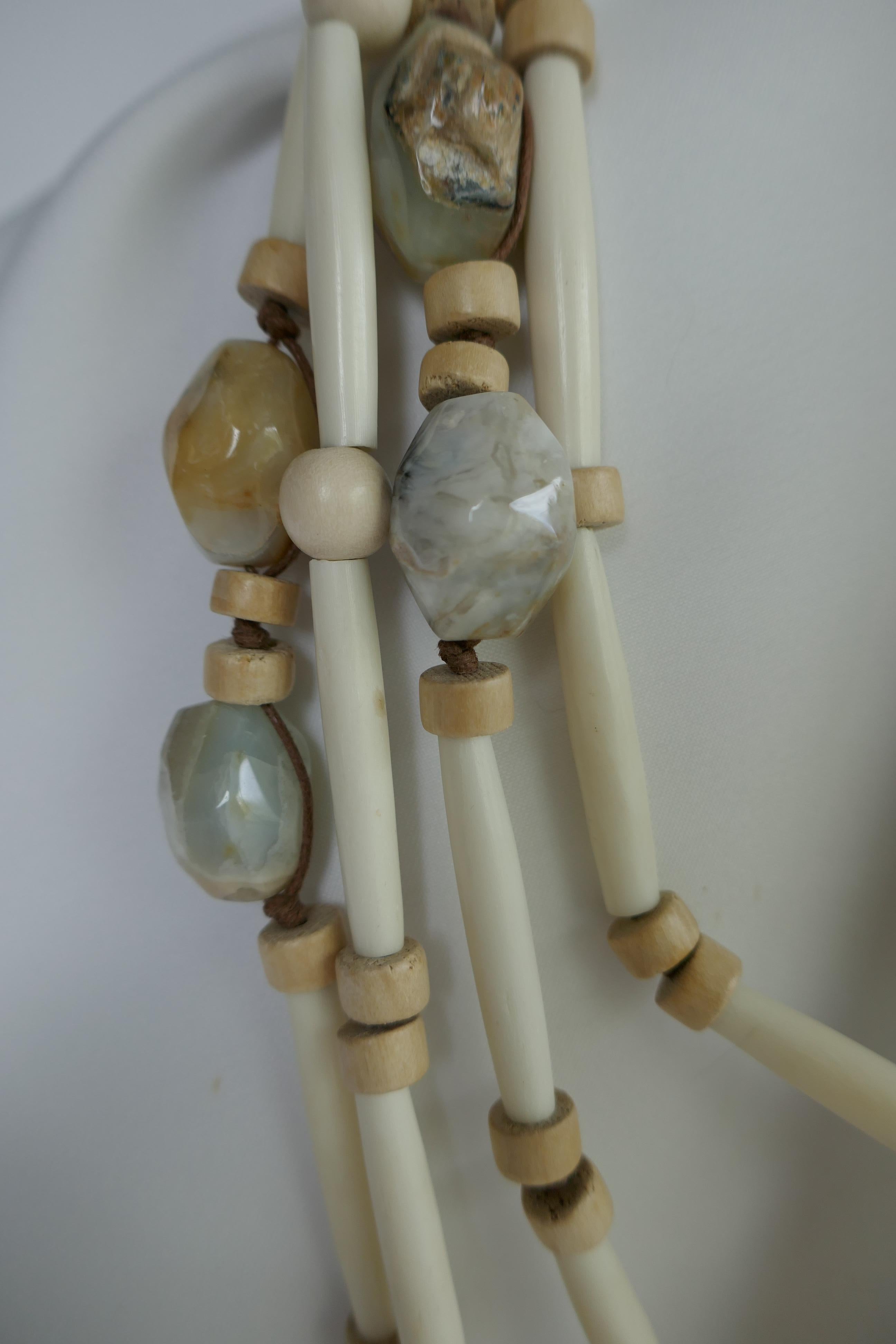 Peruvian Opal Horn Pale Wood Long Gemstone Necklace 1