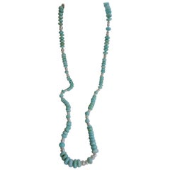 Peruvian Opal White Cultured Pearl Long Gemstone Necklace