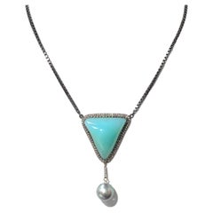 Peruvian Opal with Tahitian Pearl and Diamonds Necklace