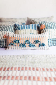 Peruvian Pima Cotton Handwoven Lumbar Throw Pillows in Orange, White, Blue