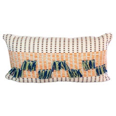 Peruvian Pima Cotton Handwoven Lumbar Throw Pillows in Orange, White, Blue