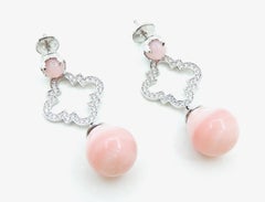 Peruvian Pink Opal Diamond and 18 Carat White Gold Earrings
